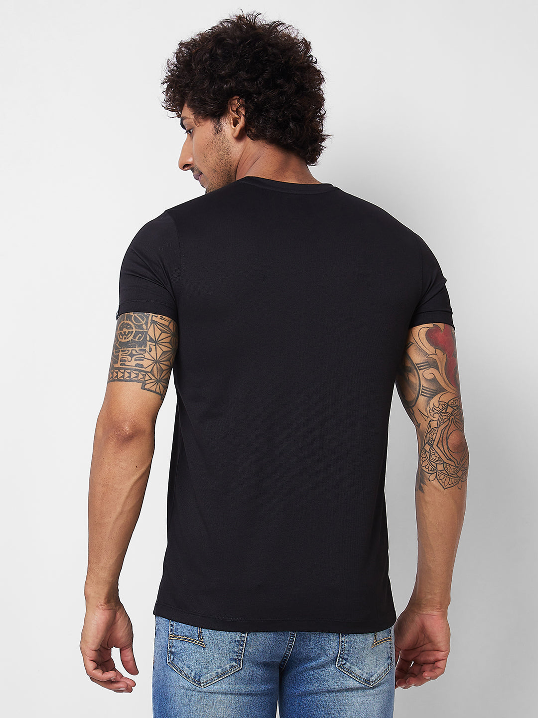 Spykar ROUND NECK HALF SLEEVES Black T-shirt  For Men