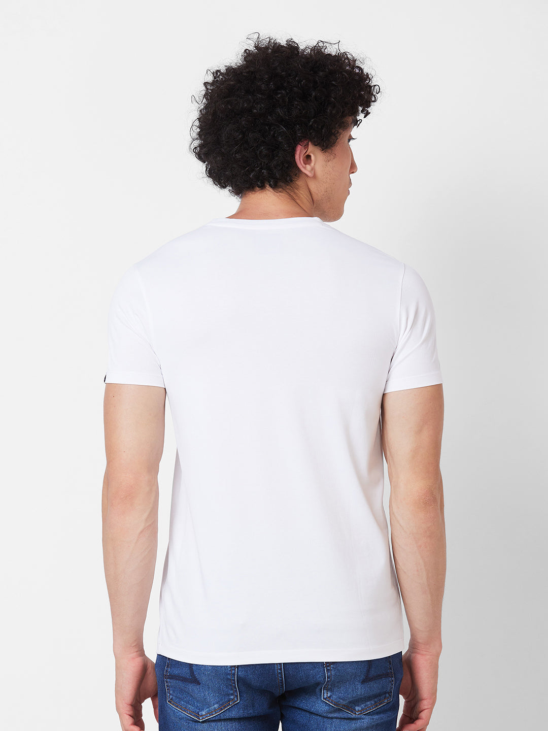 Spykar ROUND NECK HALF SLEEVES White T-shirt  For Men