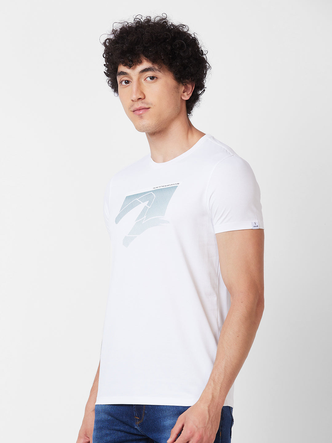 Spykar ROUND NECK HALF SLEEVES White T-shirt  For Men