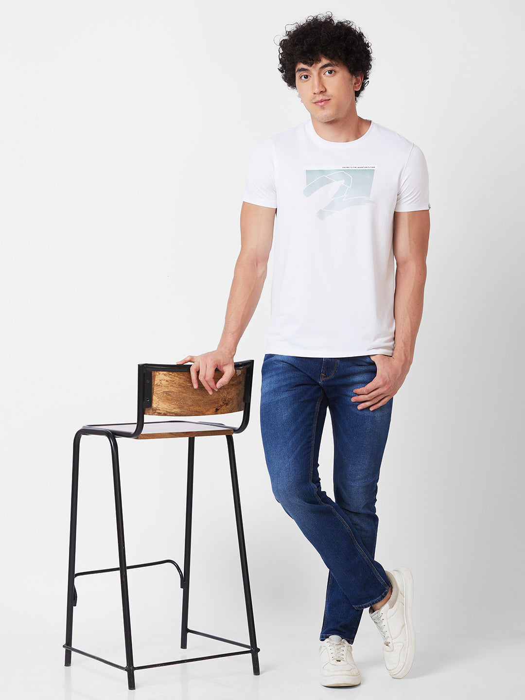 Spykar ROUND NECK HALF SLEEVES White T-shirt  For Men