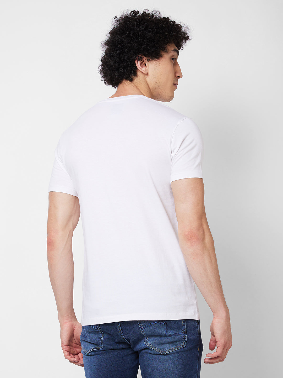 Spykar ROUND NECK HALF SLEEVES White T-shirt  For Men