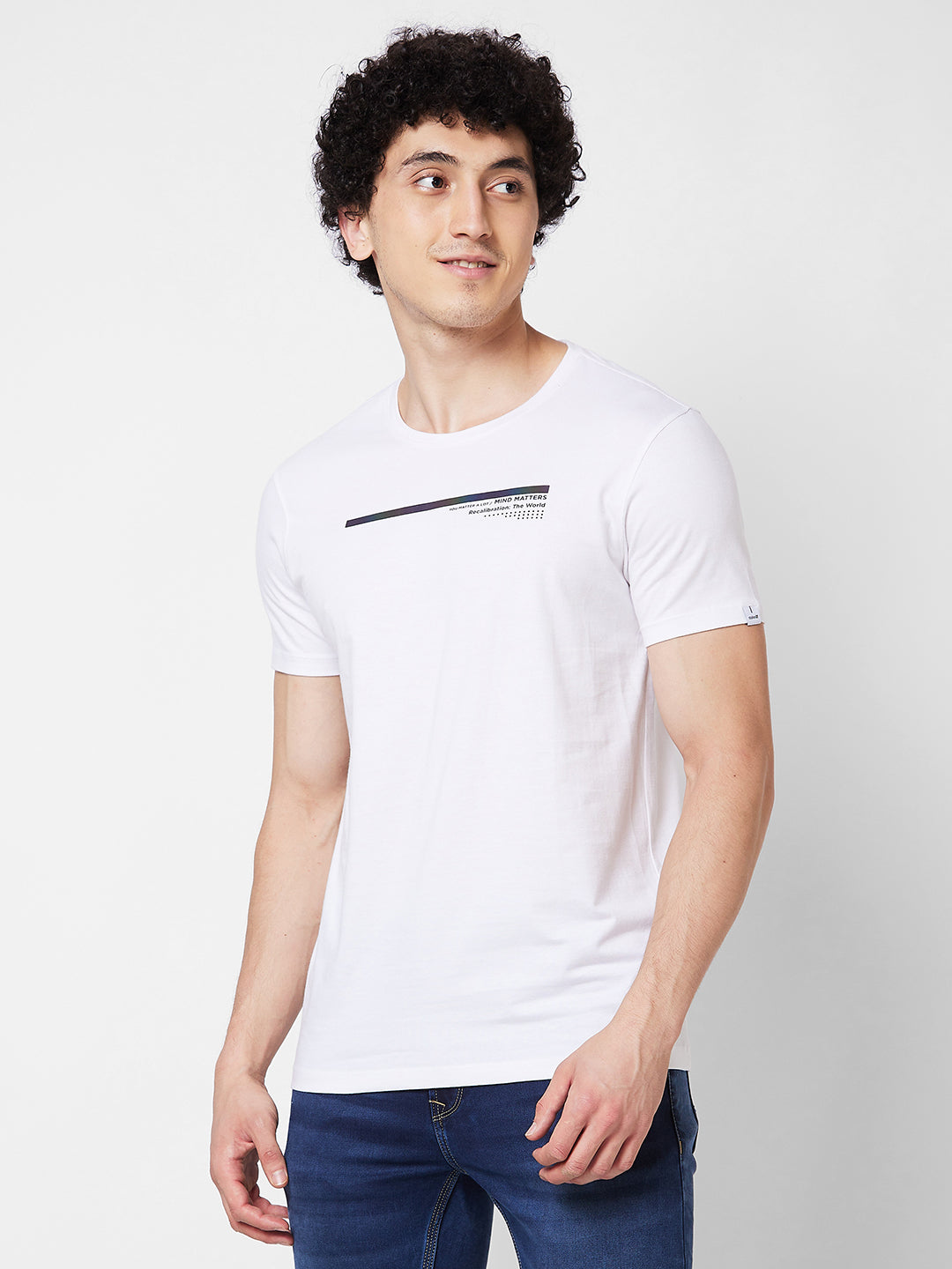 Spykar ROUND NECK HALF SLEEVES White T-shirt  For Men