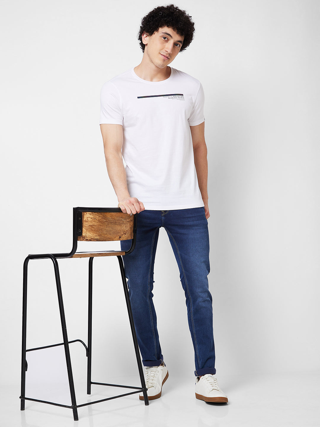 Spykar ROUND NECK HALF SLEEVES White T-shirt  For Men