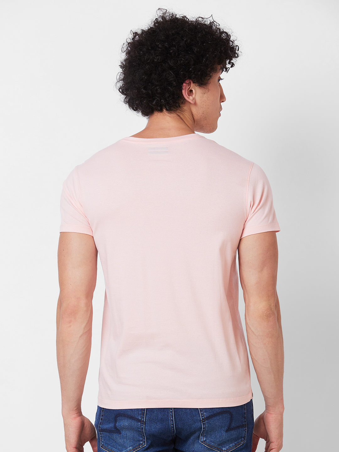 Spykar ROUND NECK HALF SLEEVES Pink T-shirt  For Men