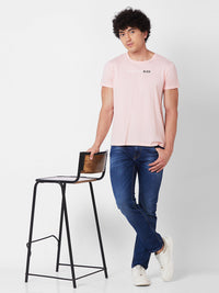 Spykar ROUND NECK HALF SLEEVES Pink T-shirt  For Men
