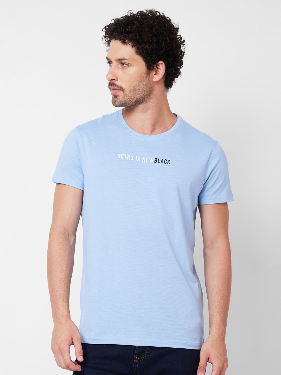 Spykar Round Neck Half Sleeves Blue T-Shirt  For Men