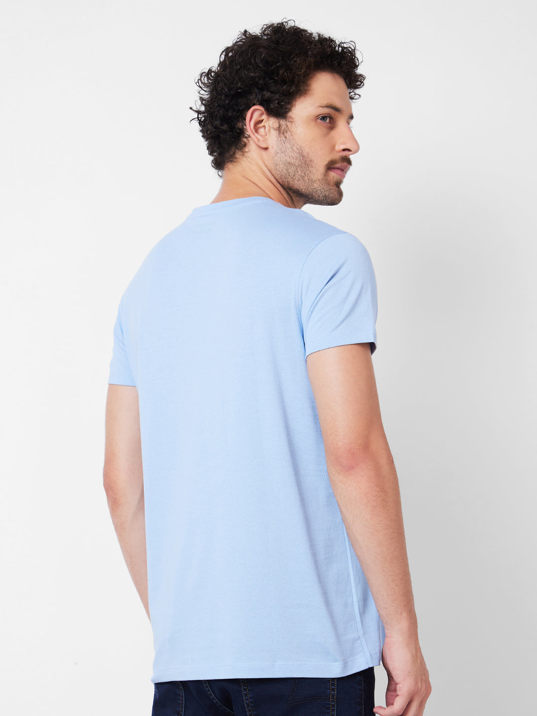 Spykar Round Neck Half Sleeves Blue T-Shirt  For Men