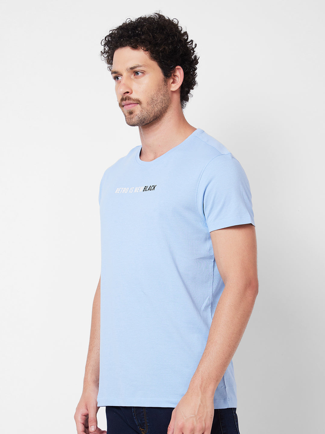 Spykar Round Neck Half Sleeves Blue T-Shirt  For Men