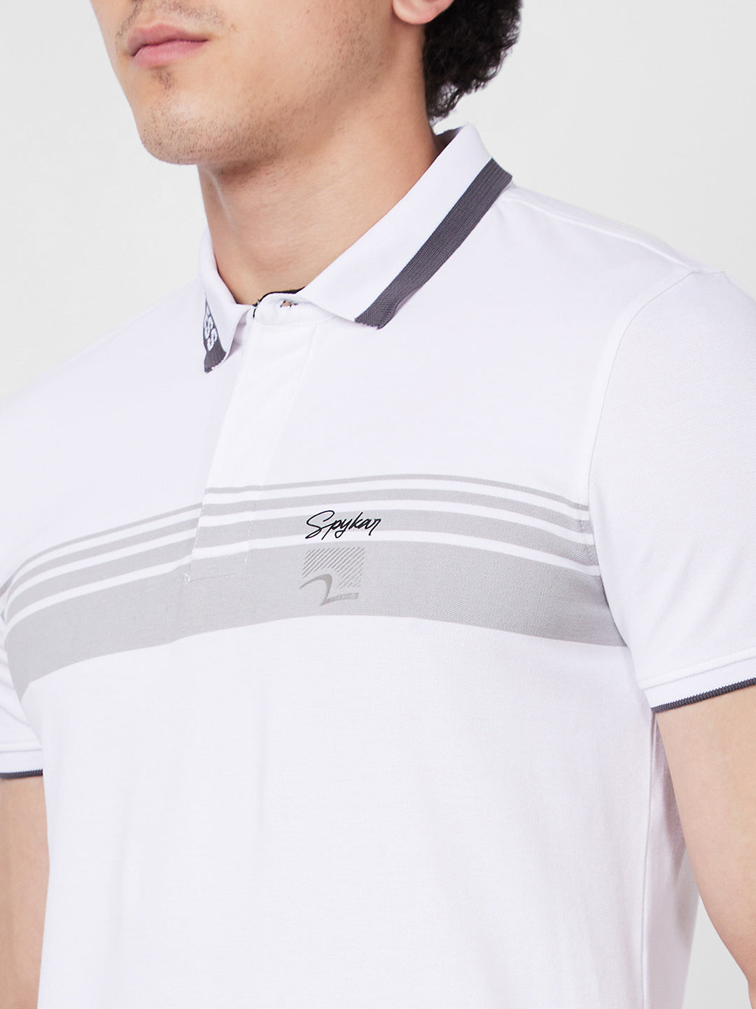 Spykar SLIM FIT White Polo T-shirt  For Men