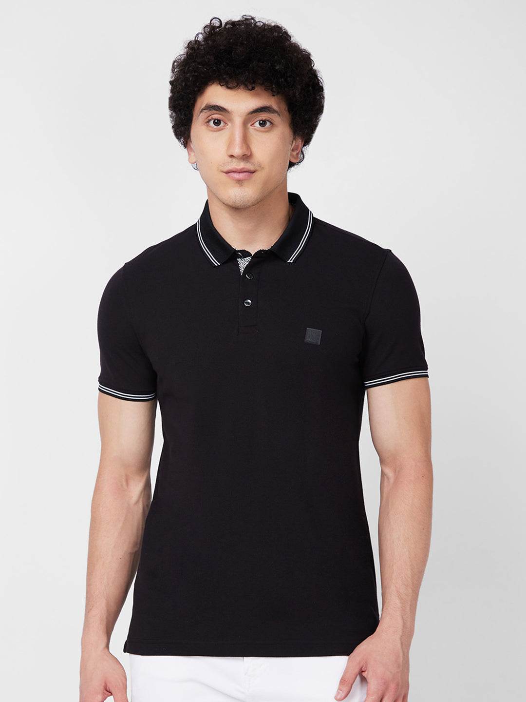 Spykar SLIM FIT Black Polo T-shirt  For Men