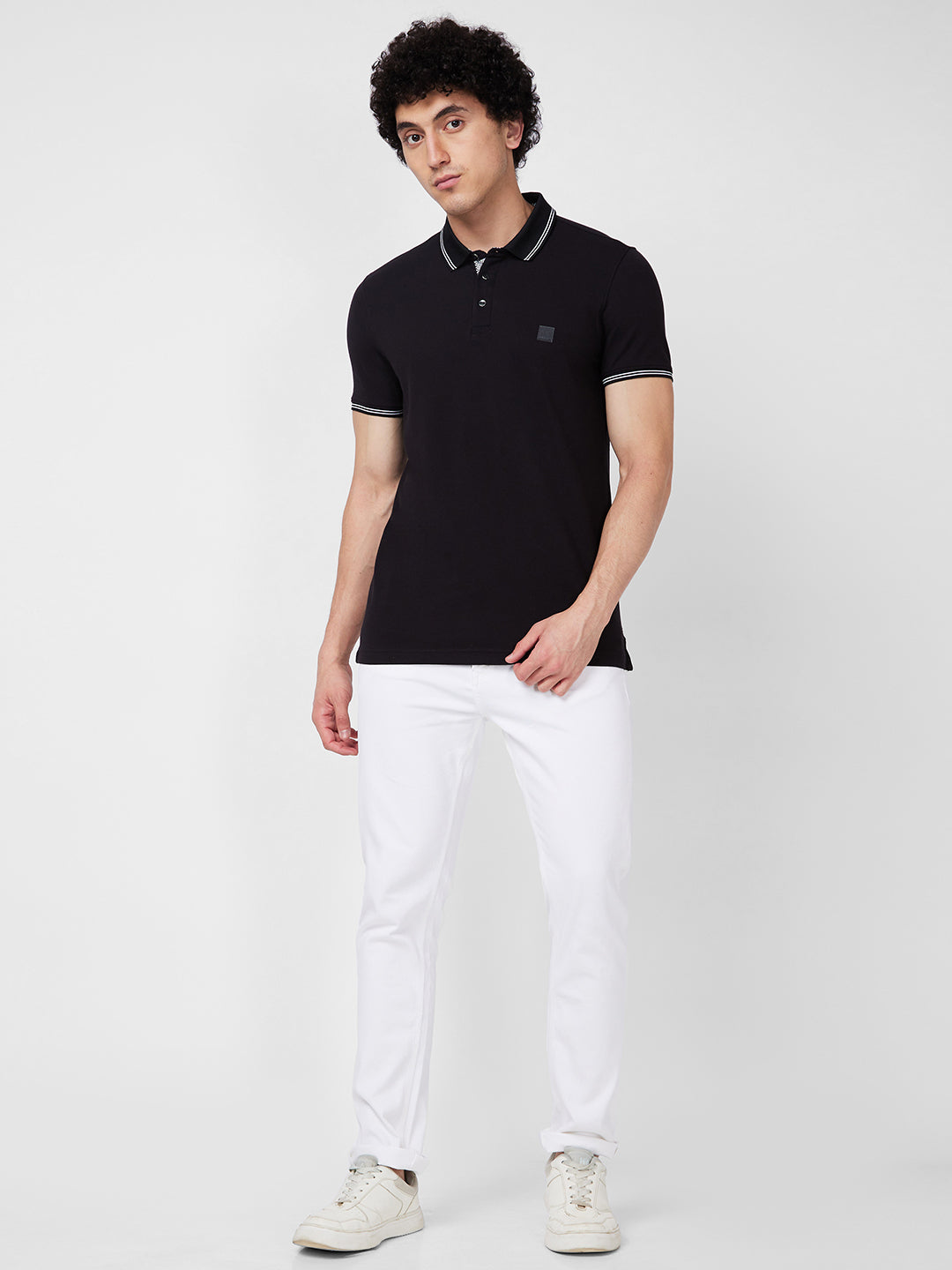 Spykar SLIM FIT Black Polo T-shirt  For Men