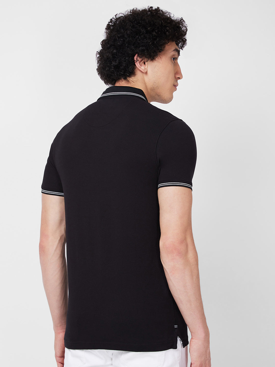 Spykar SLIM FIT Black Polo T-shirt  For Men