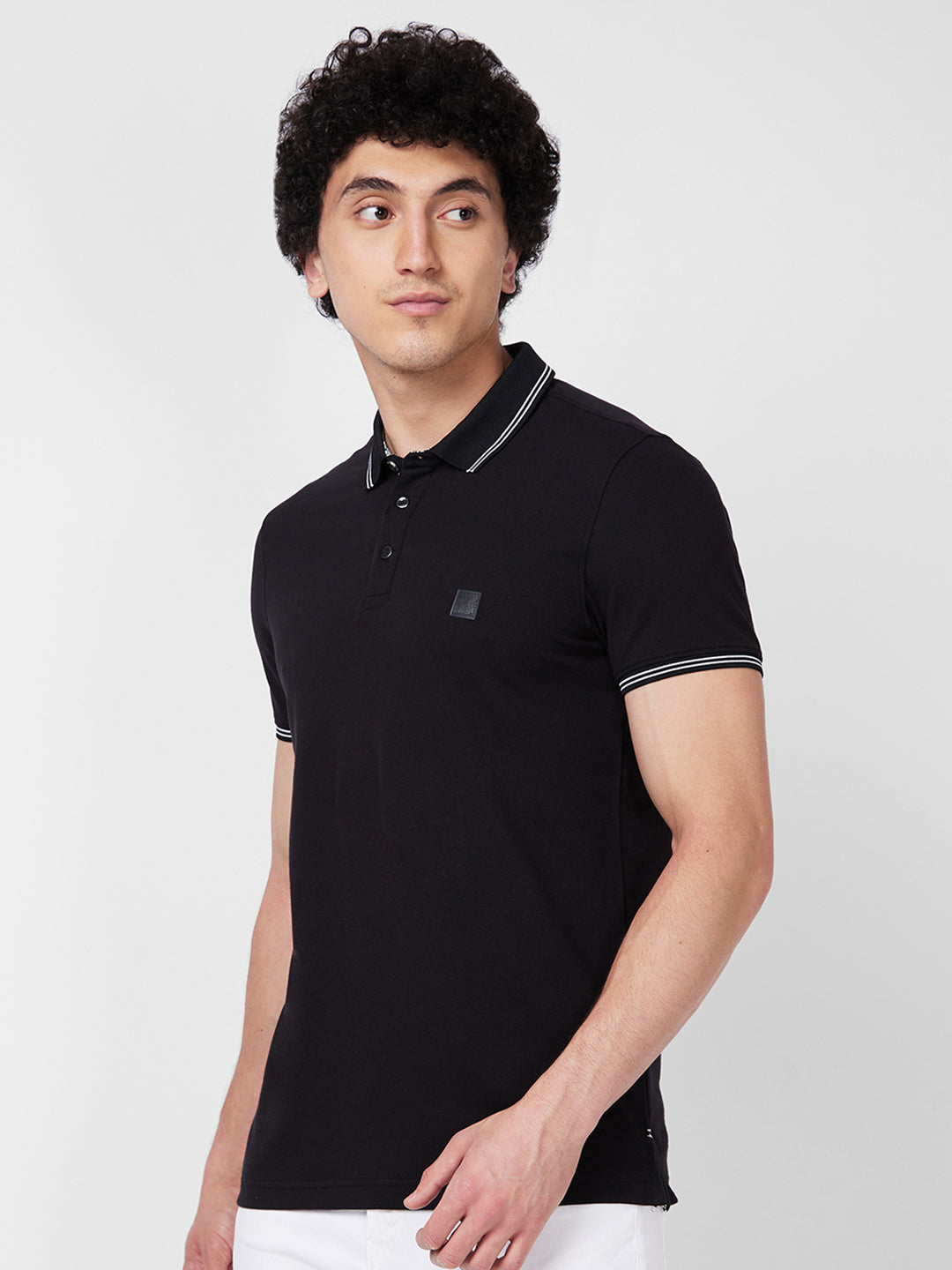 Spykar SLIM FIT Black Polo T-shirt  For Men