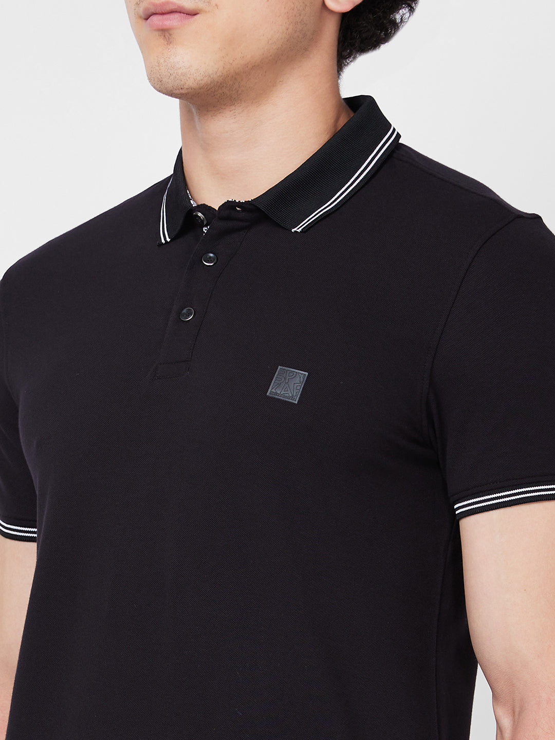 Spykar SLIM FIT Black Polo T-shirt  For Men