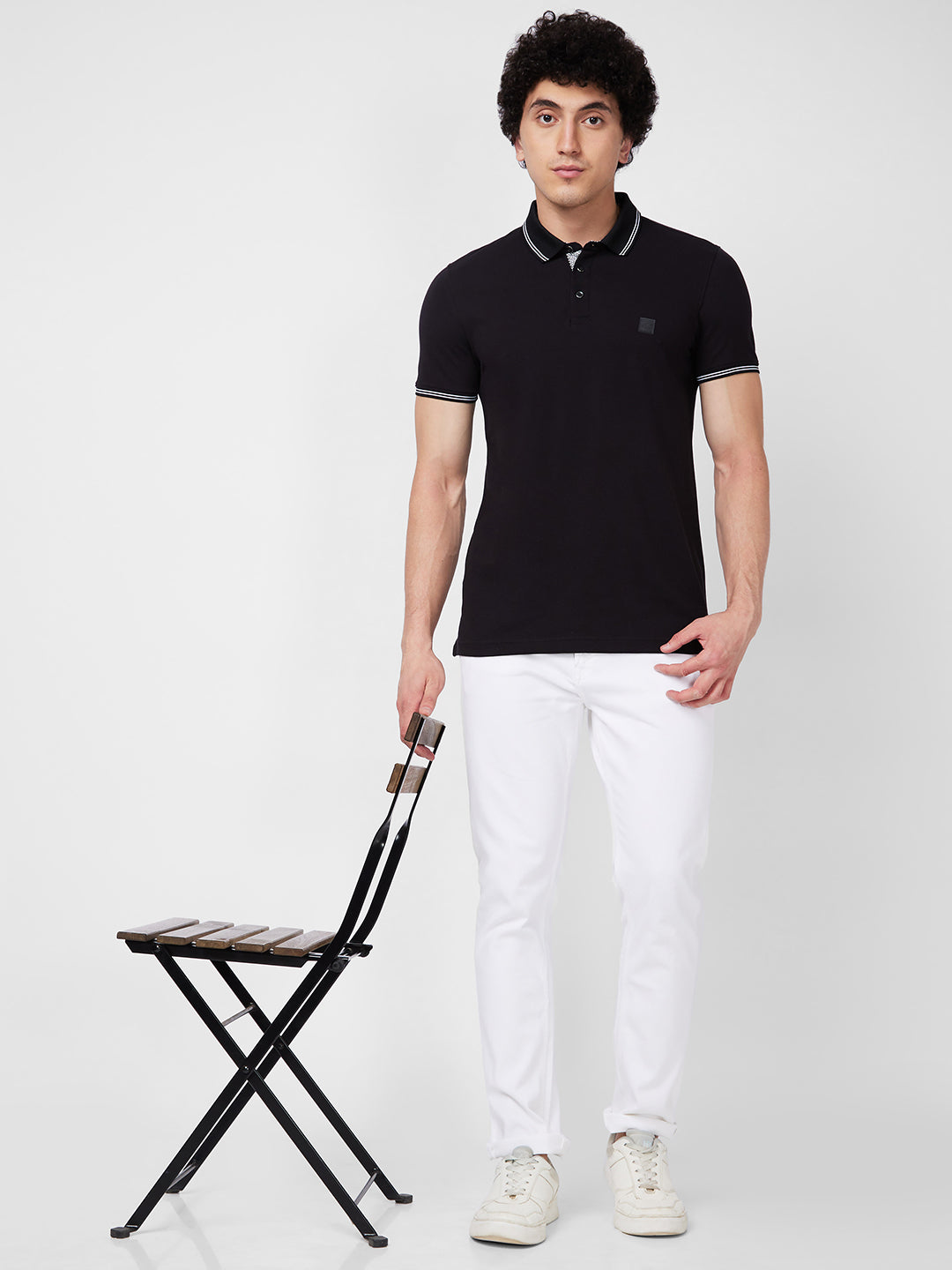 Spykar SLIM FIT Black Polo T-shirt  For Men