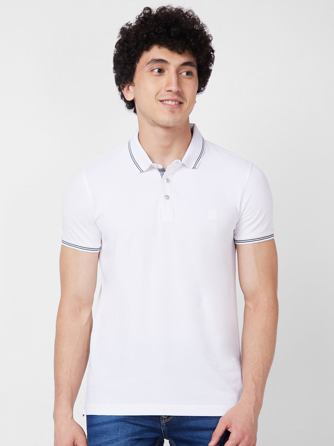 Spykar SLIM FIT White Polo T-shirt  For Men