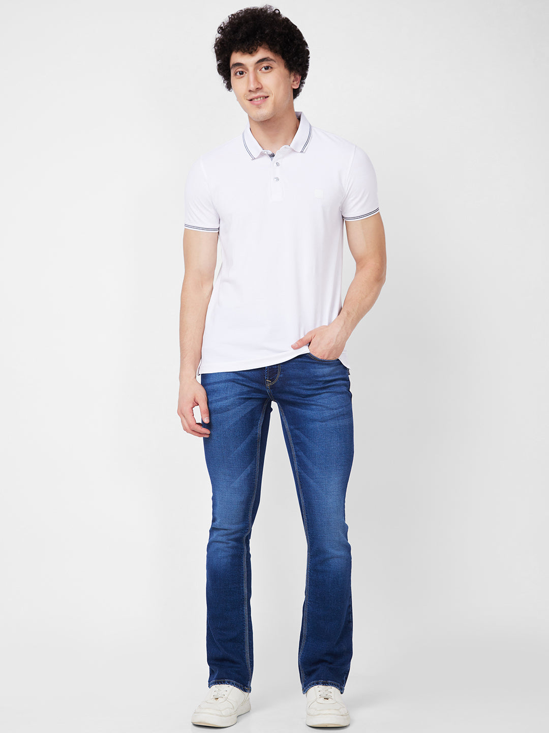 Spykar SLIM FIT White Polo T-shirt  For Men