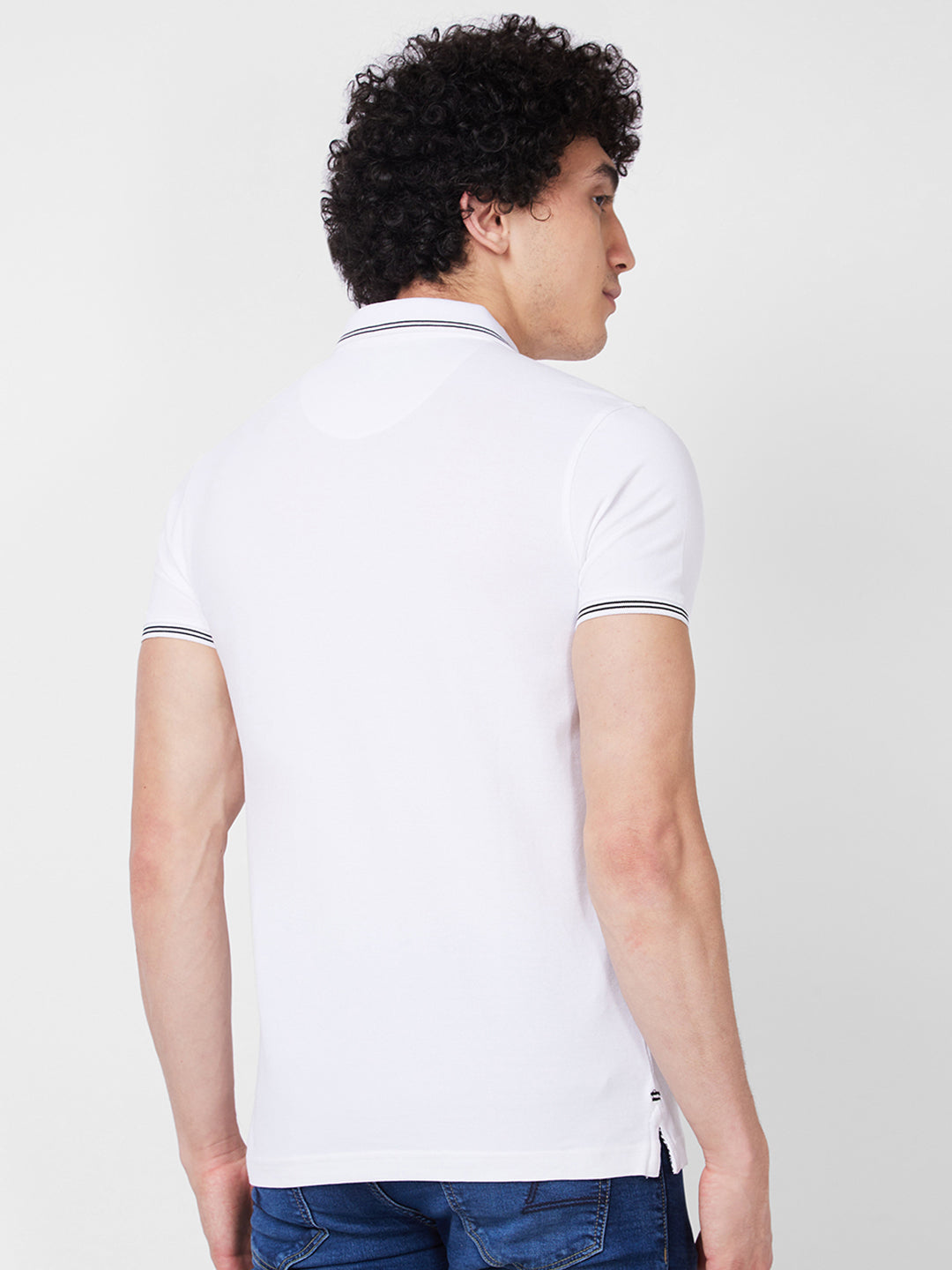 Spykar SLIM FIT White Polo T-shirt  For Men