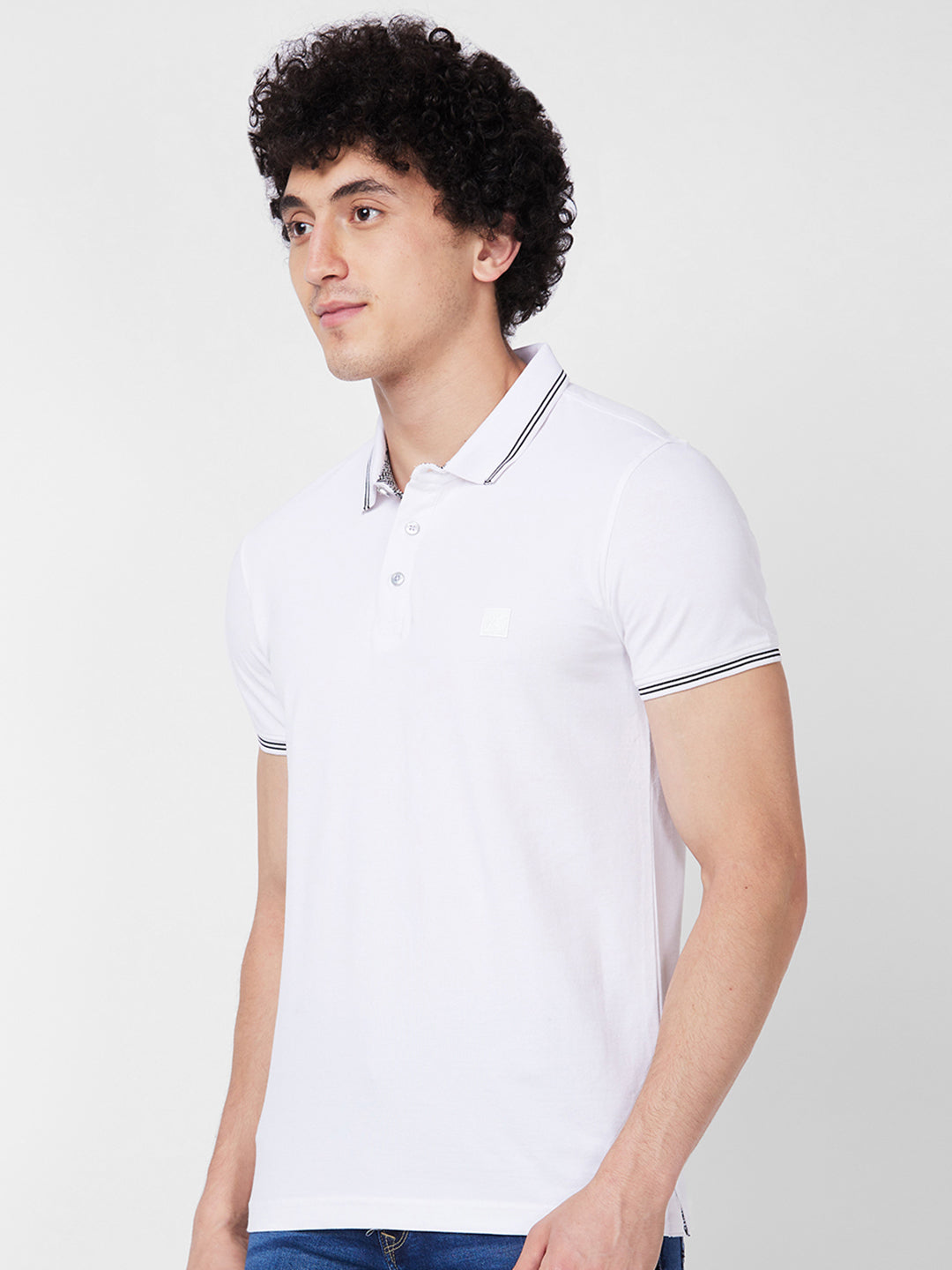 Spykar SLIM FIT White Polo T-shirt  For Men