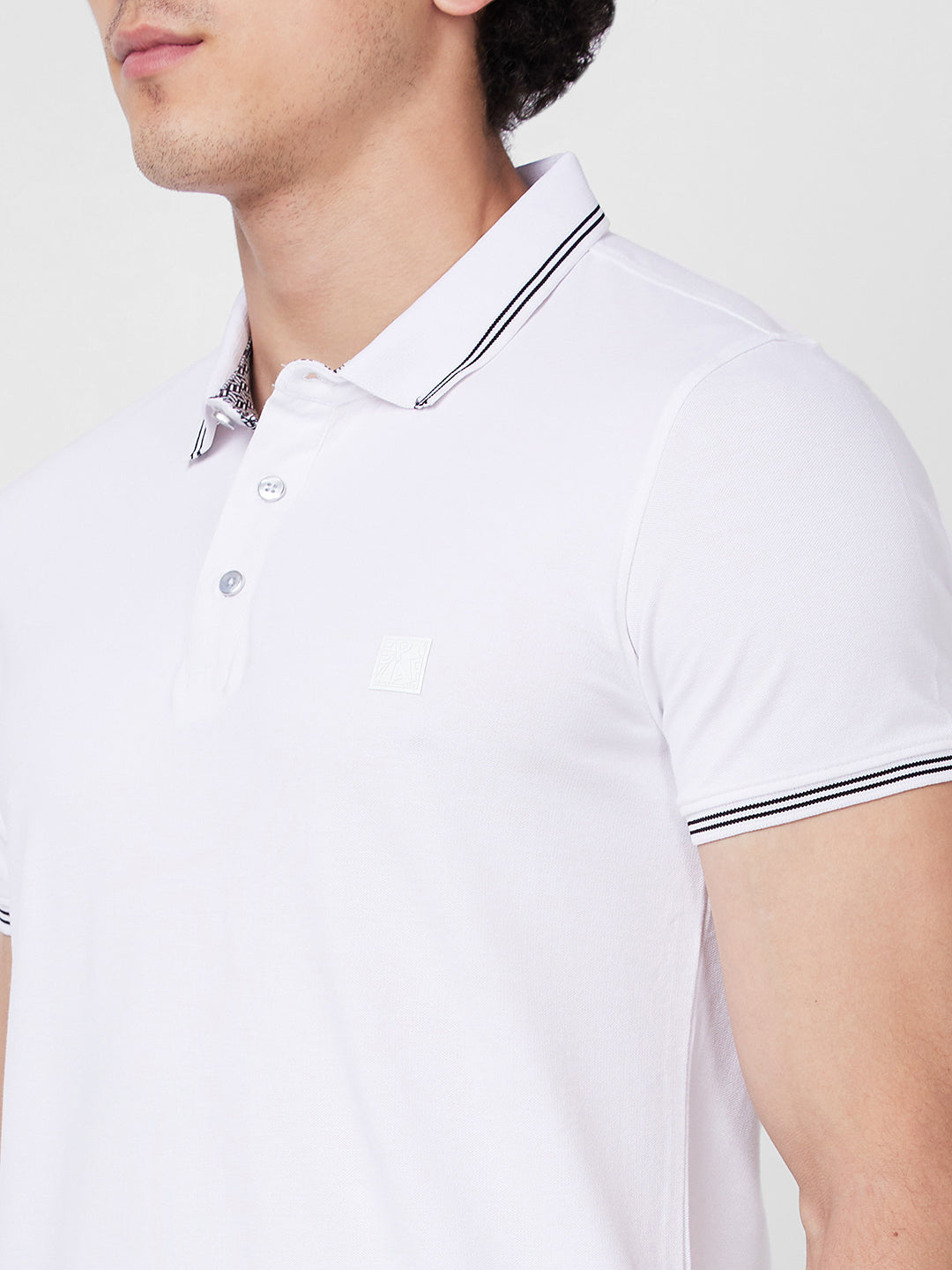 Spykar SLIM FIT White Polo T-shirt  For Men