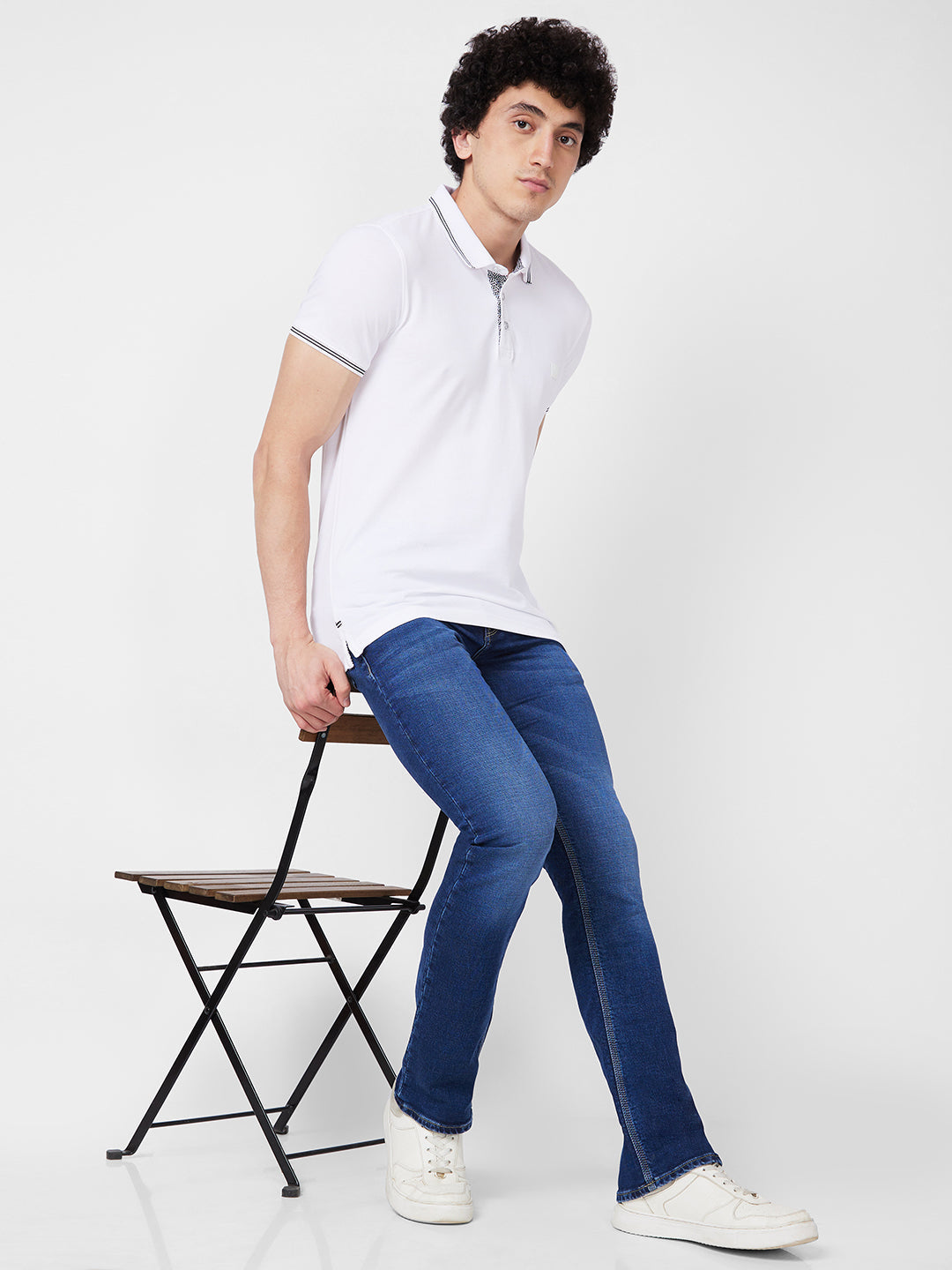 Spykar SLIM FIT White Polo T-shirt  For Men