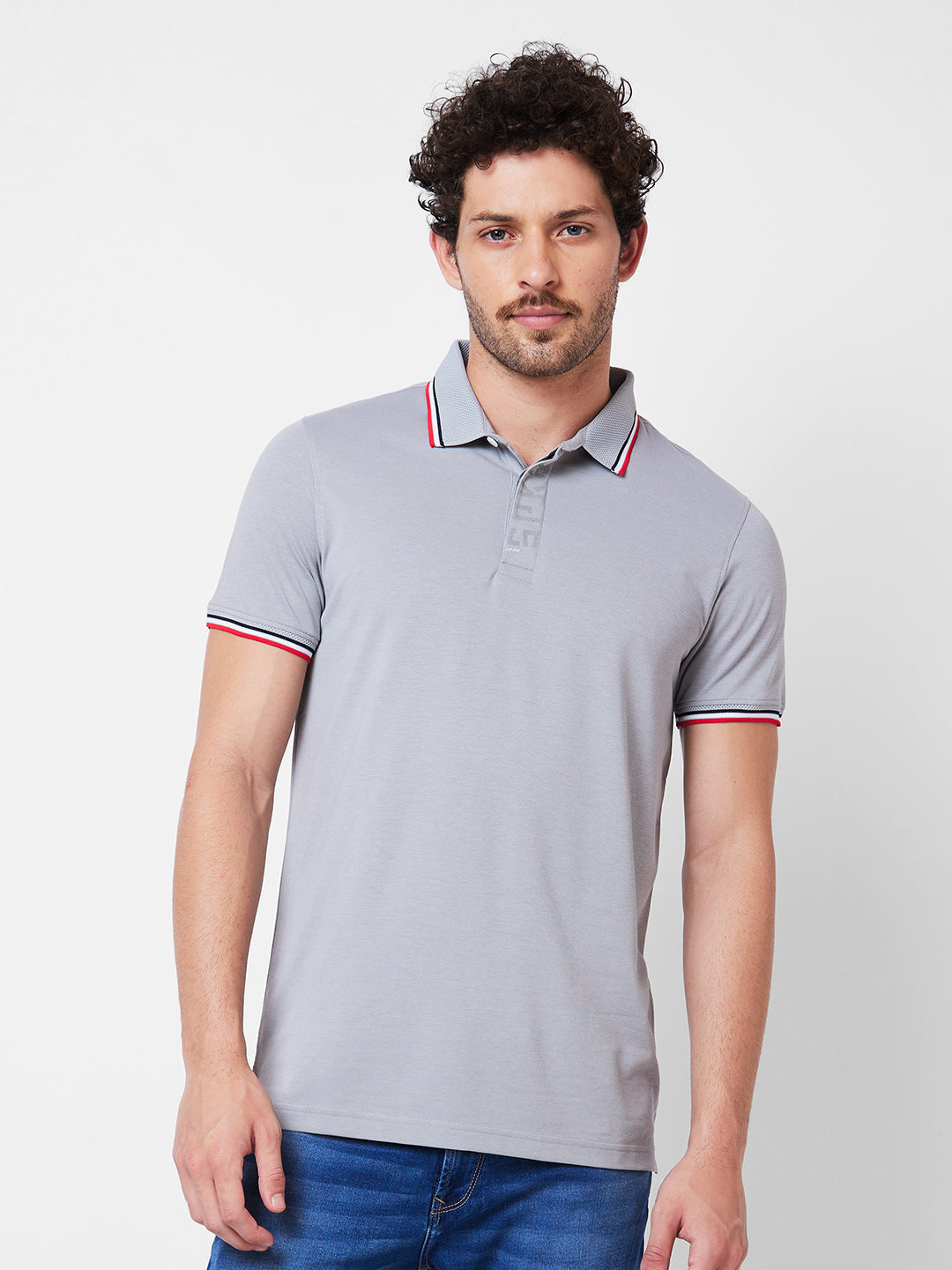 Spykar Polo Collar Half Sleeves Grey T-Shirt  For Men