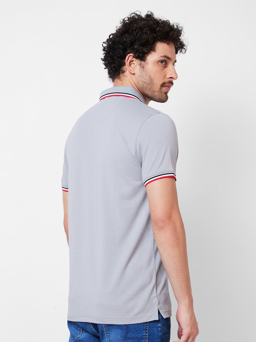 Spykar Polo Collar Half Sleeves Grey T-Shirt  For Men