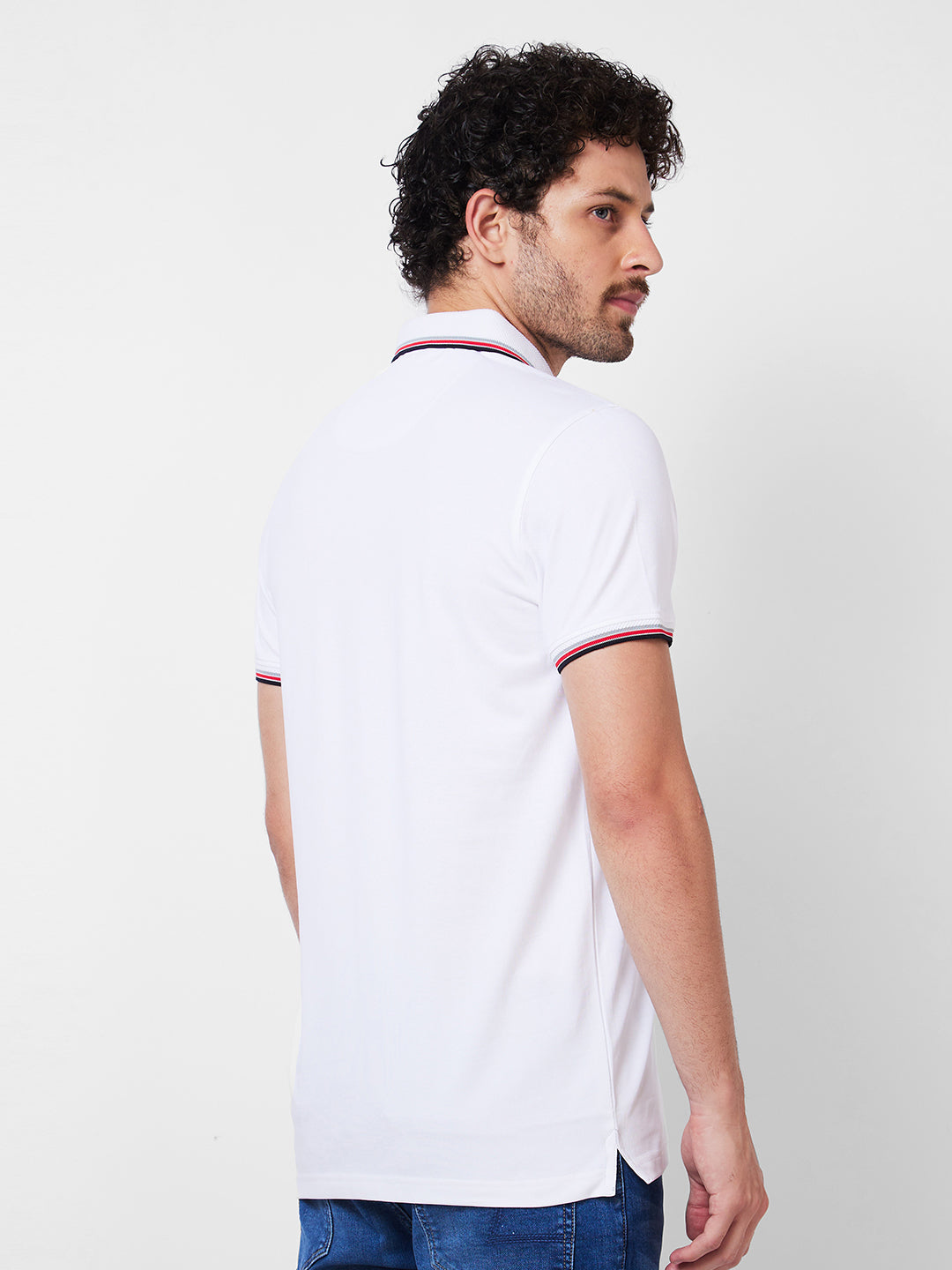 Spykar Polo Collar Half Sleeves White T-Shirt  For Men