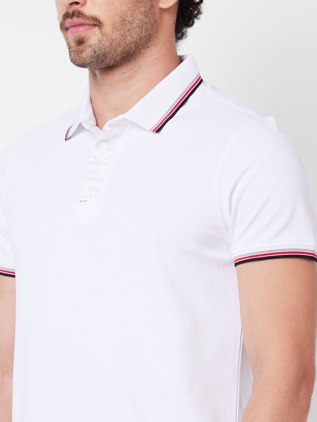 Spykar Polo Collar Half Sleeves White T-Shirt  For Men