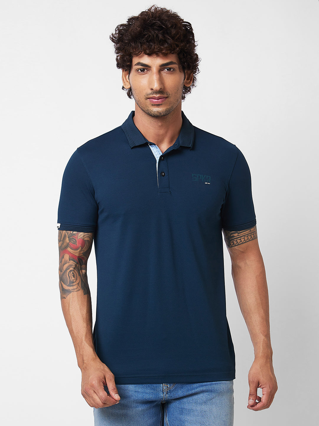 Spykar SLIM FIT Blue Polo T-shirt For Men - Main Image