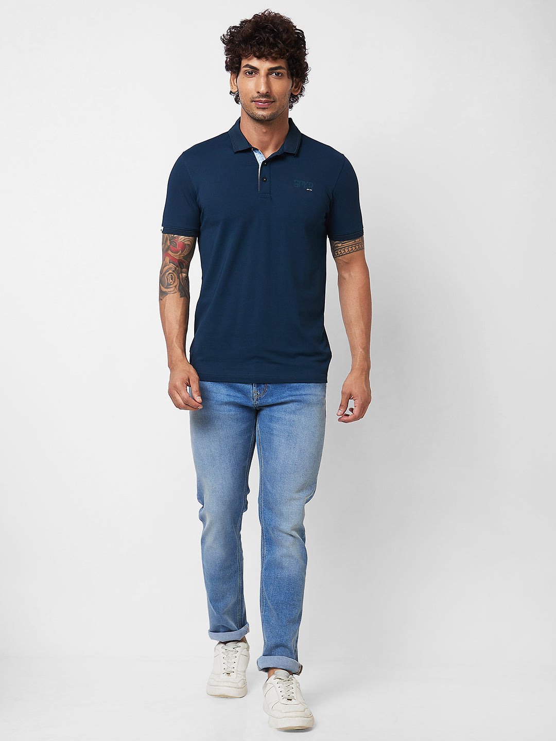 Spykar SLIM FIT Blue Polo T-shirt  For Men