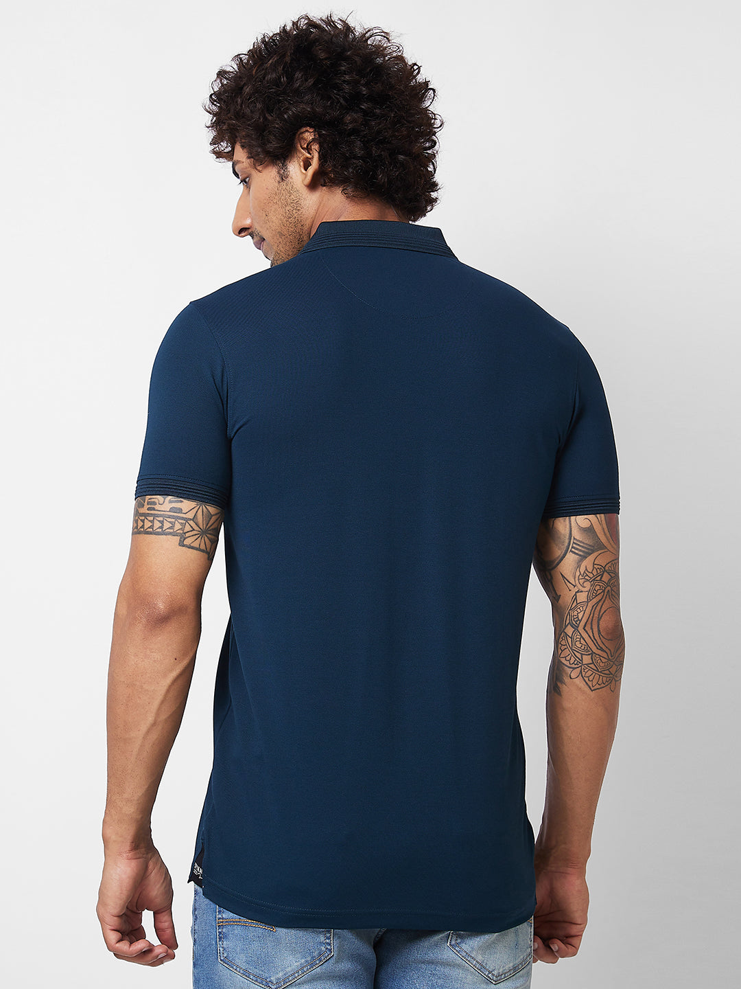 Spykar SLIM FIT Blue Polo T-shirt  For Men