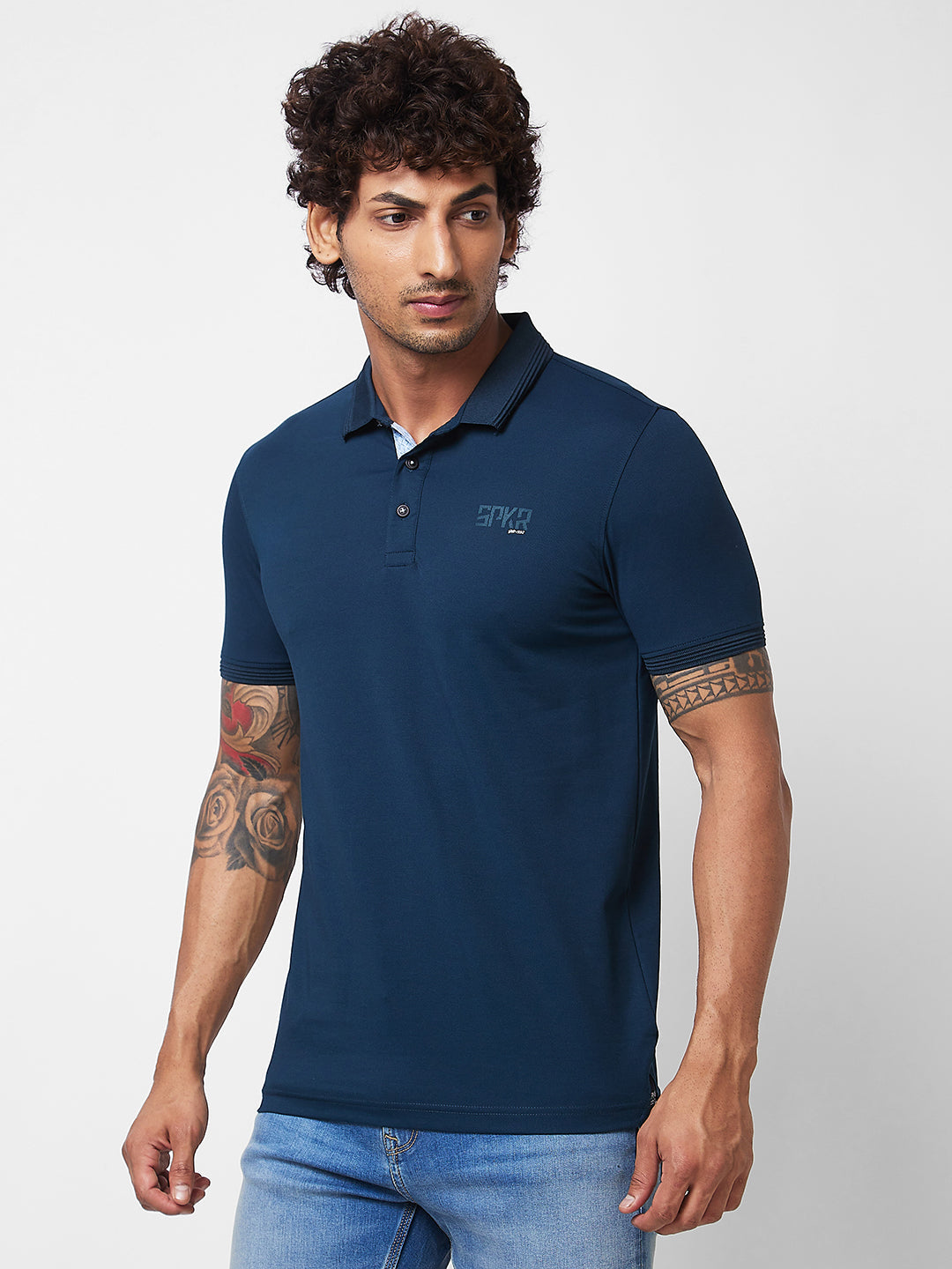 Spykar SLIM FIT Blue Polo T-shirt  For Men