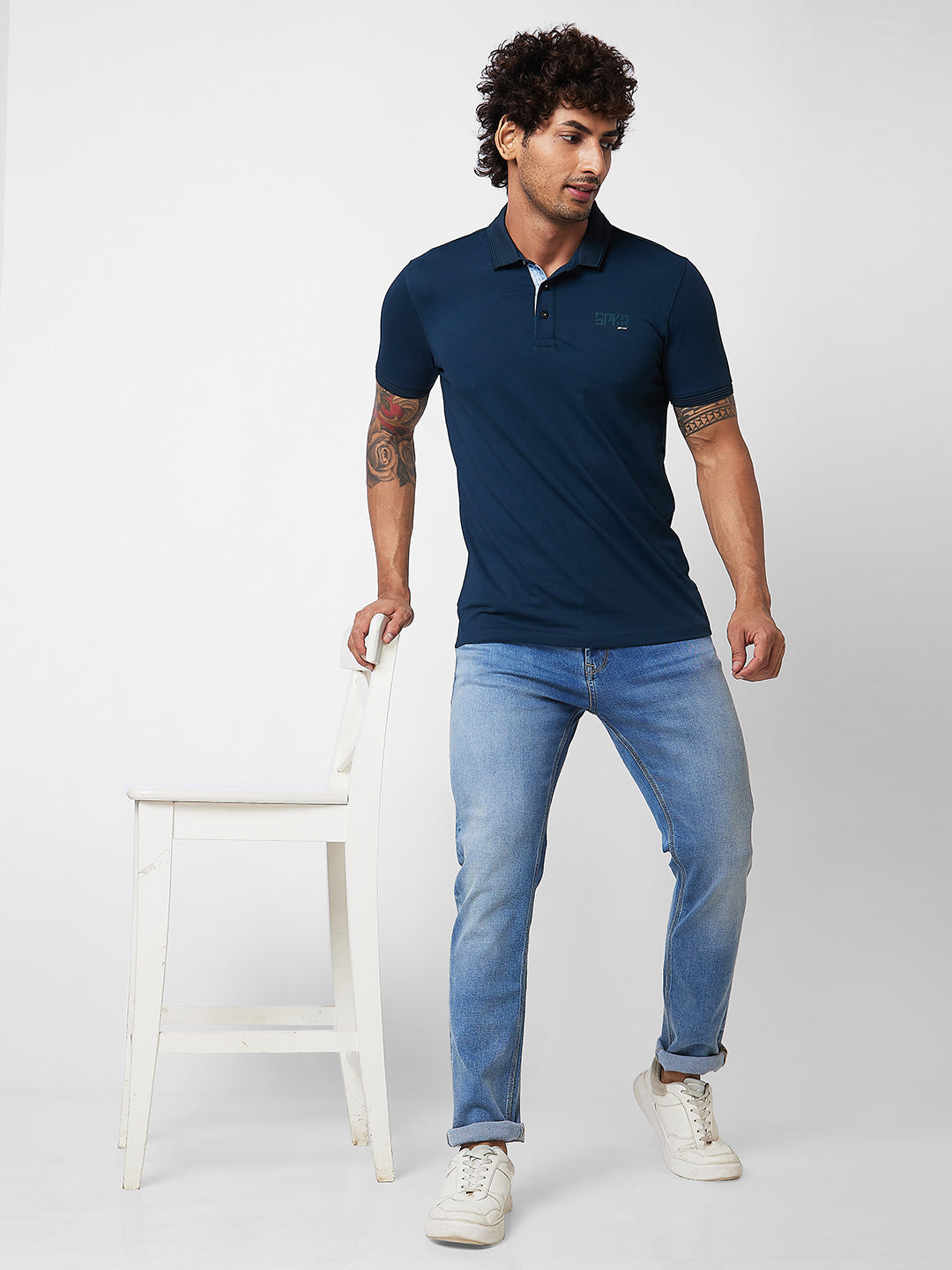 Spykar SLIM FIT Blue Polo T-shirt  For Men