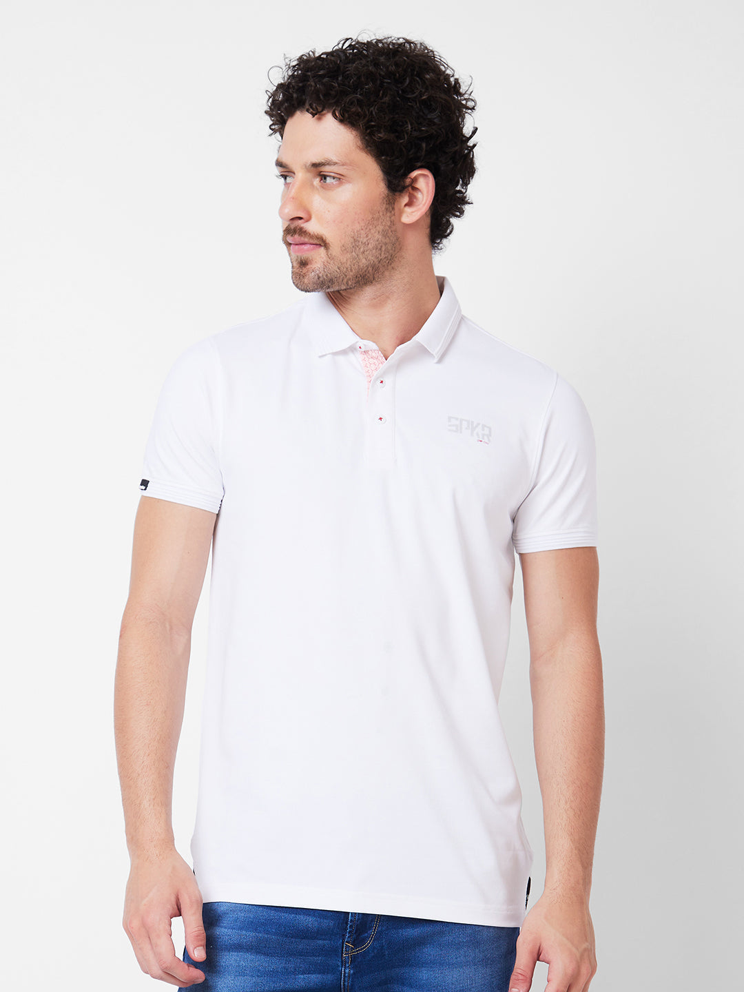 Spykar Polo Collar Half Sleeves White T-Shirt  For Men