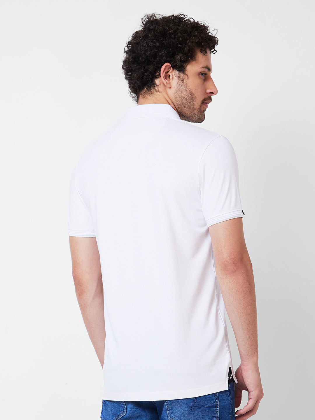 Spykar Polo Collar Half Sleeves White T-Shirt  For Men