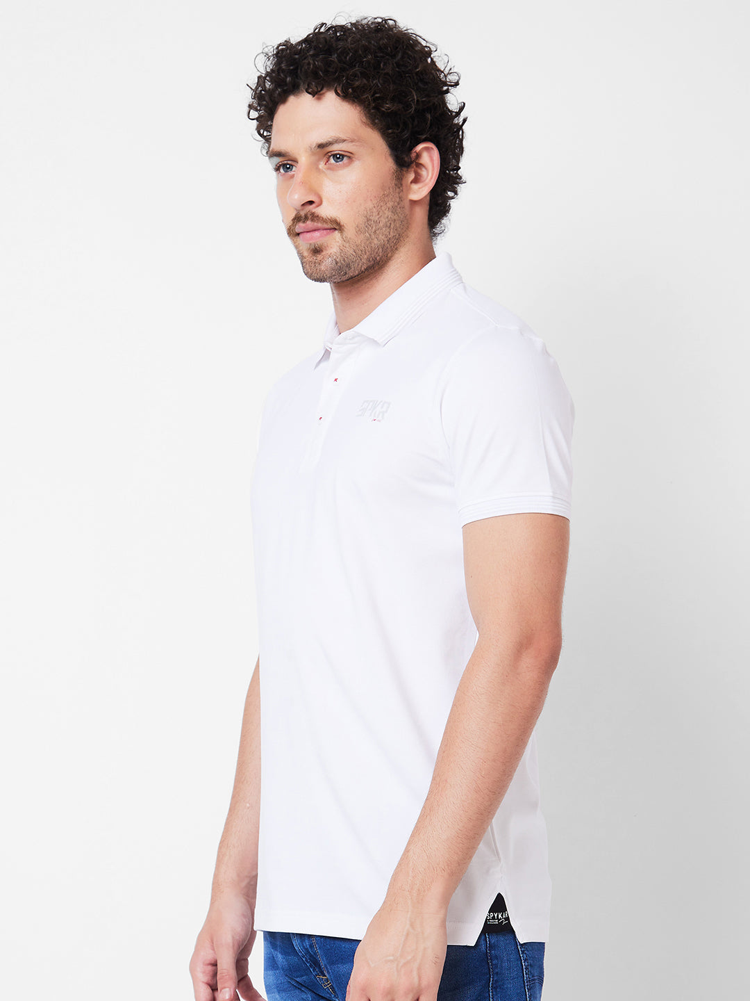 Spykar Polo Collar Half Sleeves White T-Shirt  For Men