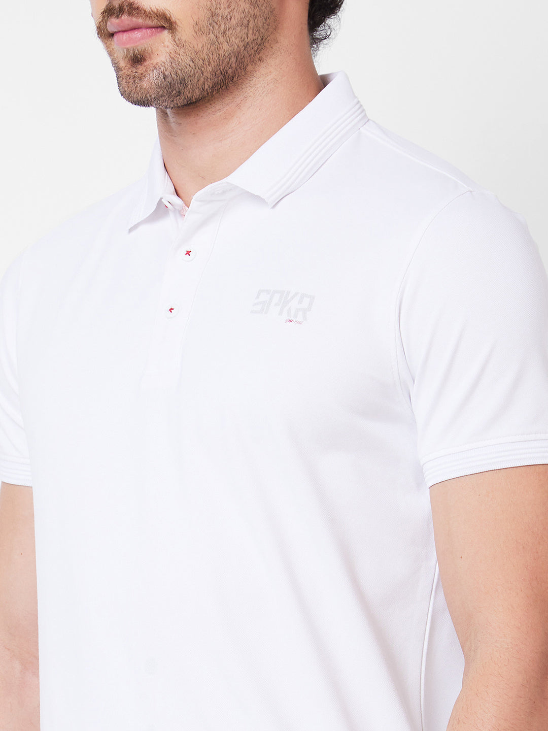 Spykar Polo Collar Half Sleeves White T-Shirt  For Men