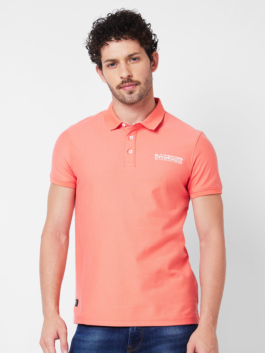 Spykar Polo Collar Half Sleeves Pink T-Shirt  For Men