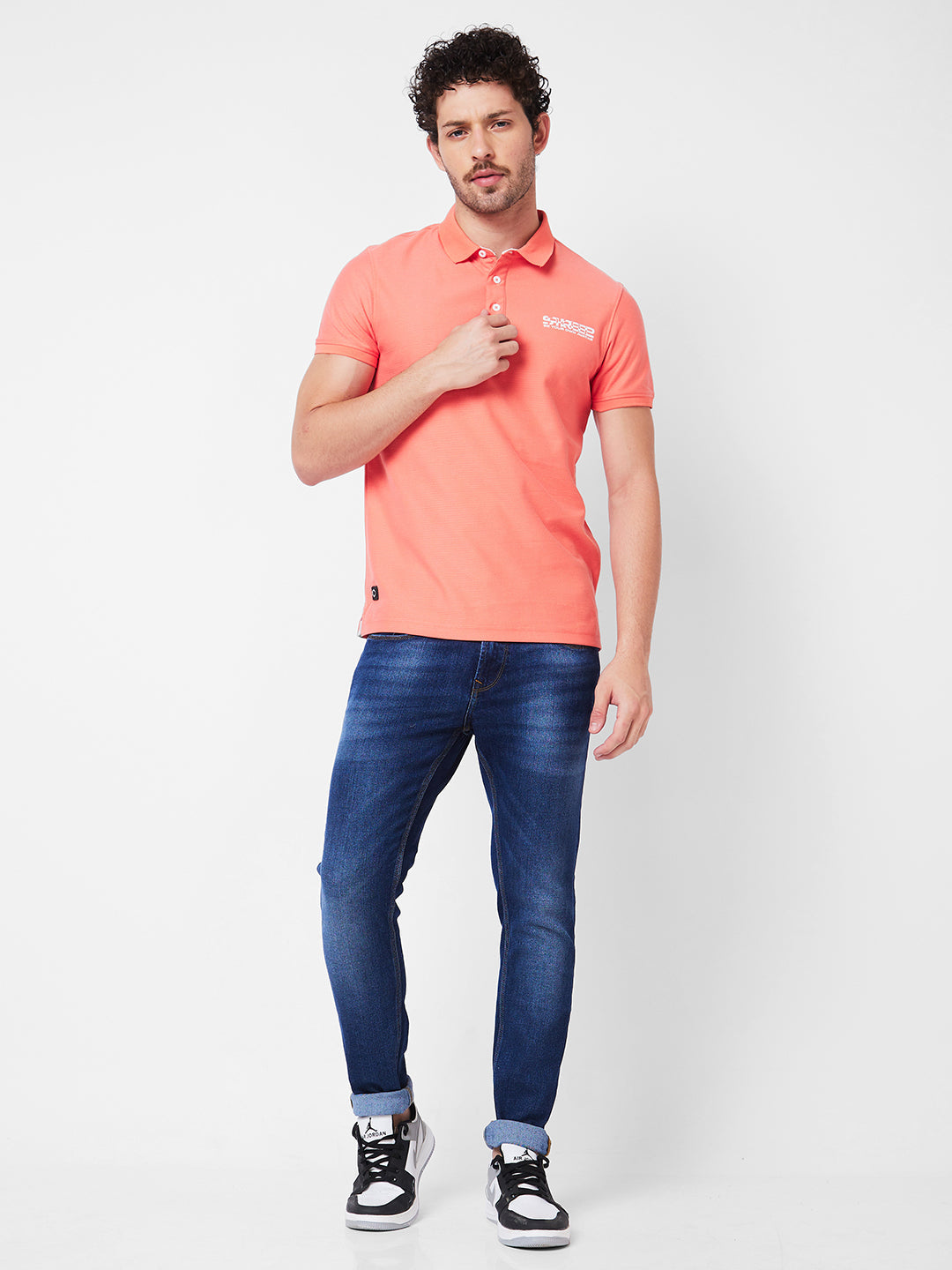 Spykar Polo Collar Half Sleeves Pink T-Shirt  For Men