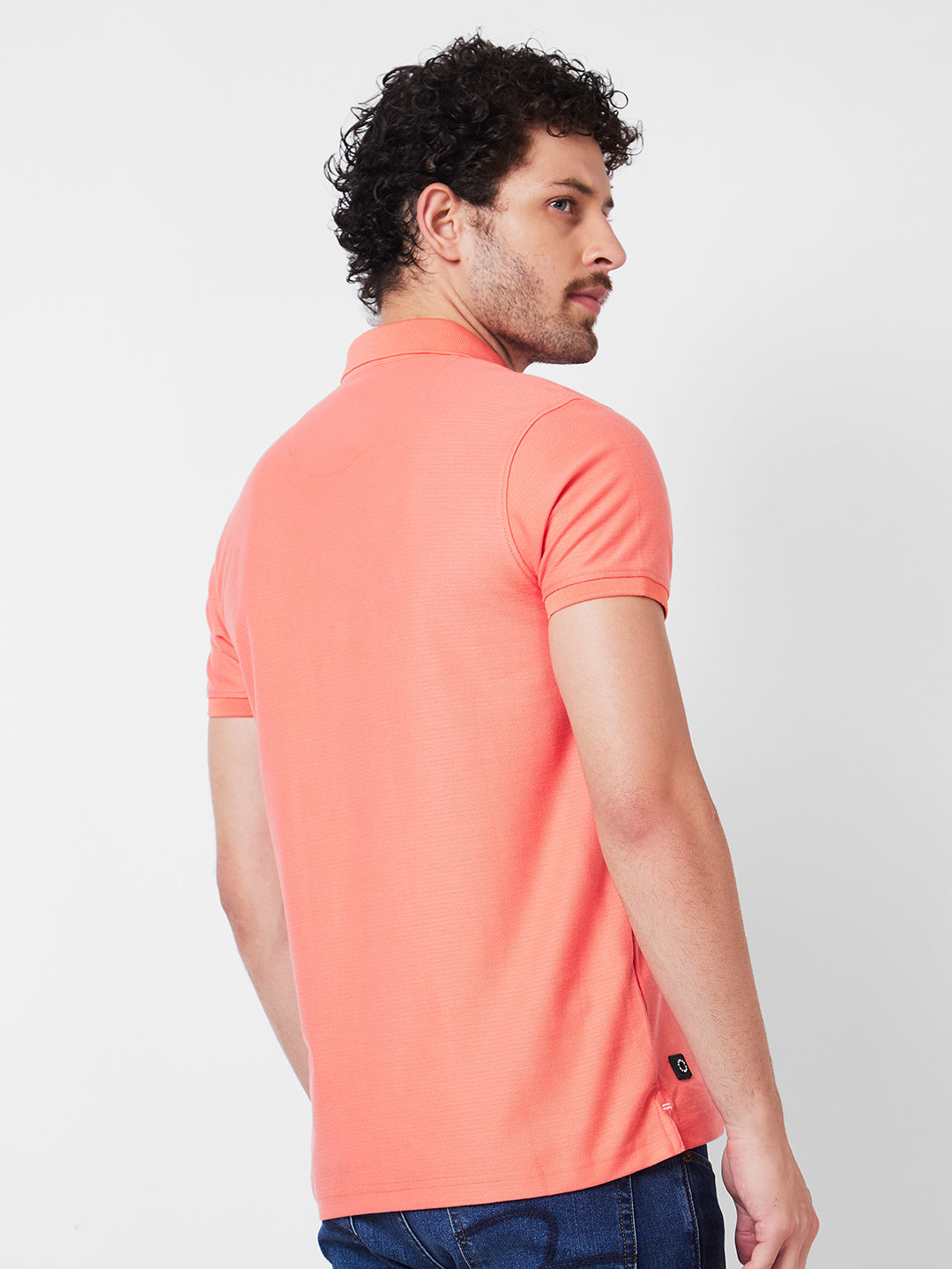 Spykar Polo Collar Half Sleeves Pink T-Shirt  For Men