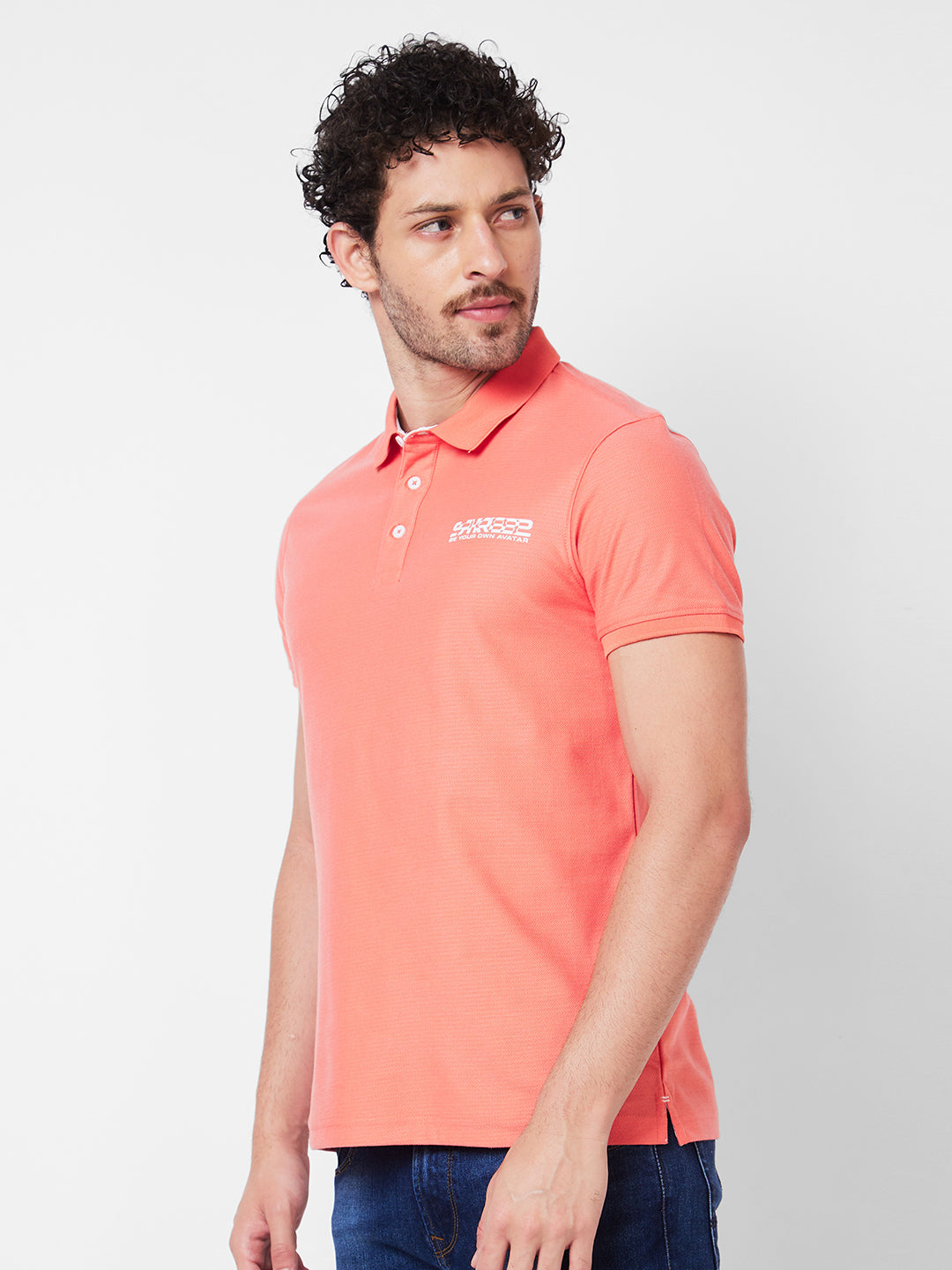 Spykar Polo Collar Half Sleeves Pink T-Shirt  For Men