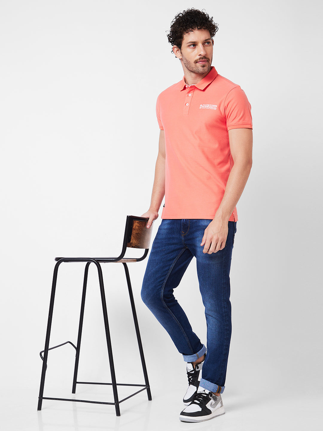 Spykar Polo Collar Half Sleeves Pink T-Shirt  For Men