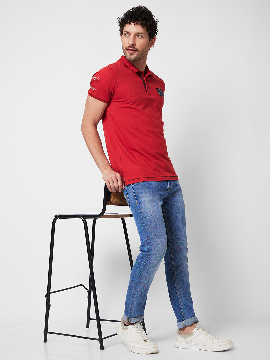 Spykar SLIM FIT Orange Polo T-shirt  For Men