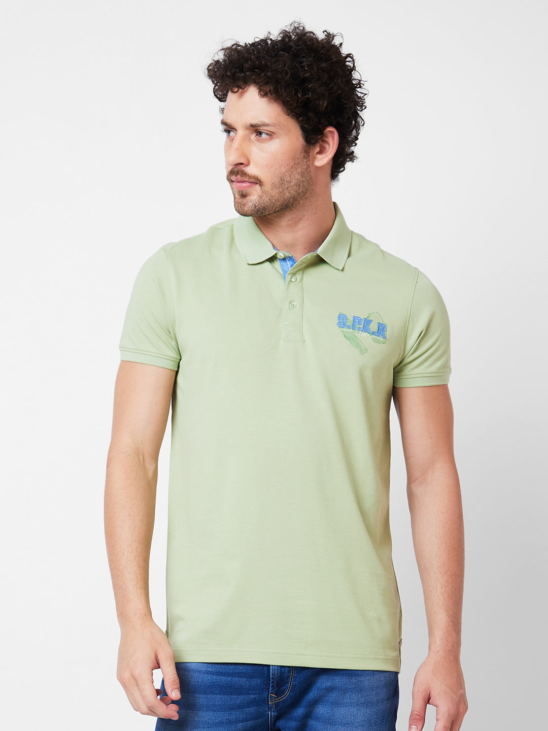 Spykar Polo Collar Half Sleeves Green T-Shirt  For Men