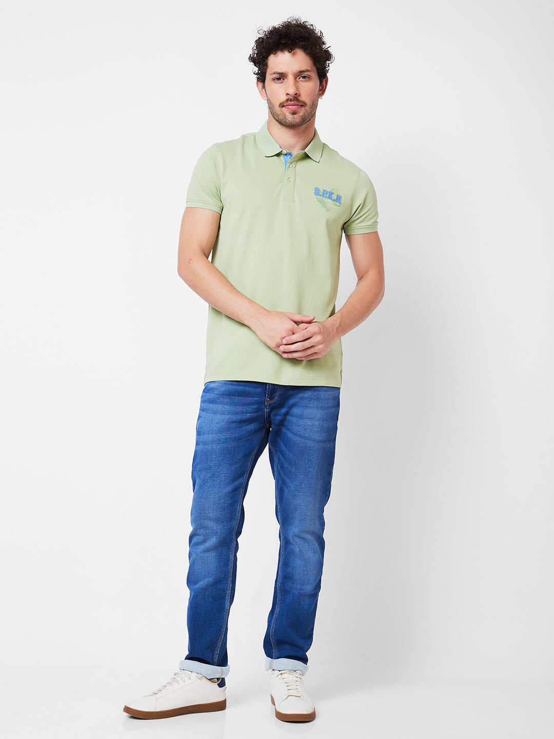 Spykar Polo Collar Half Sleeves Green T-Shirt  For Men