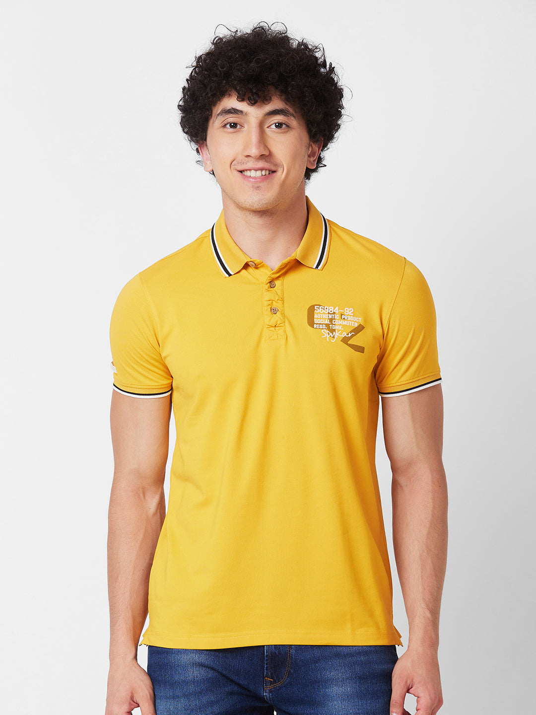 Spykar SLIM FIT Yellow Polo T-shirt  For Men