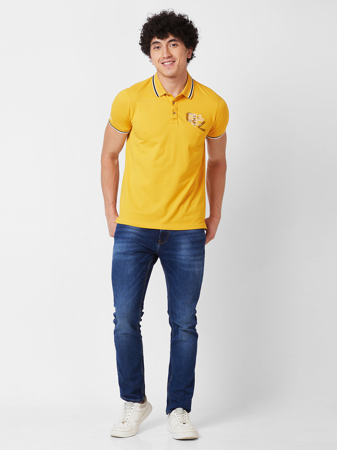 Spykar SLIM FIT Yellow Polo T-shirt  For Men