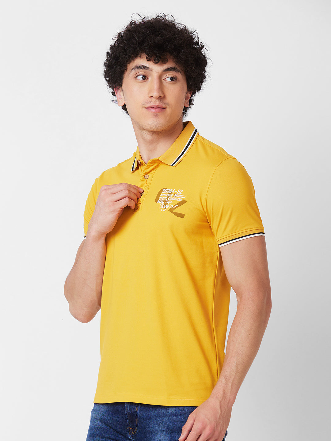 Spykar SLIM FIT Yellow Polo T-shirt  For Men