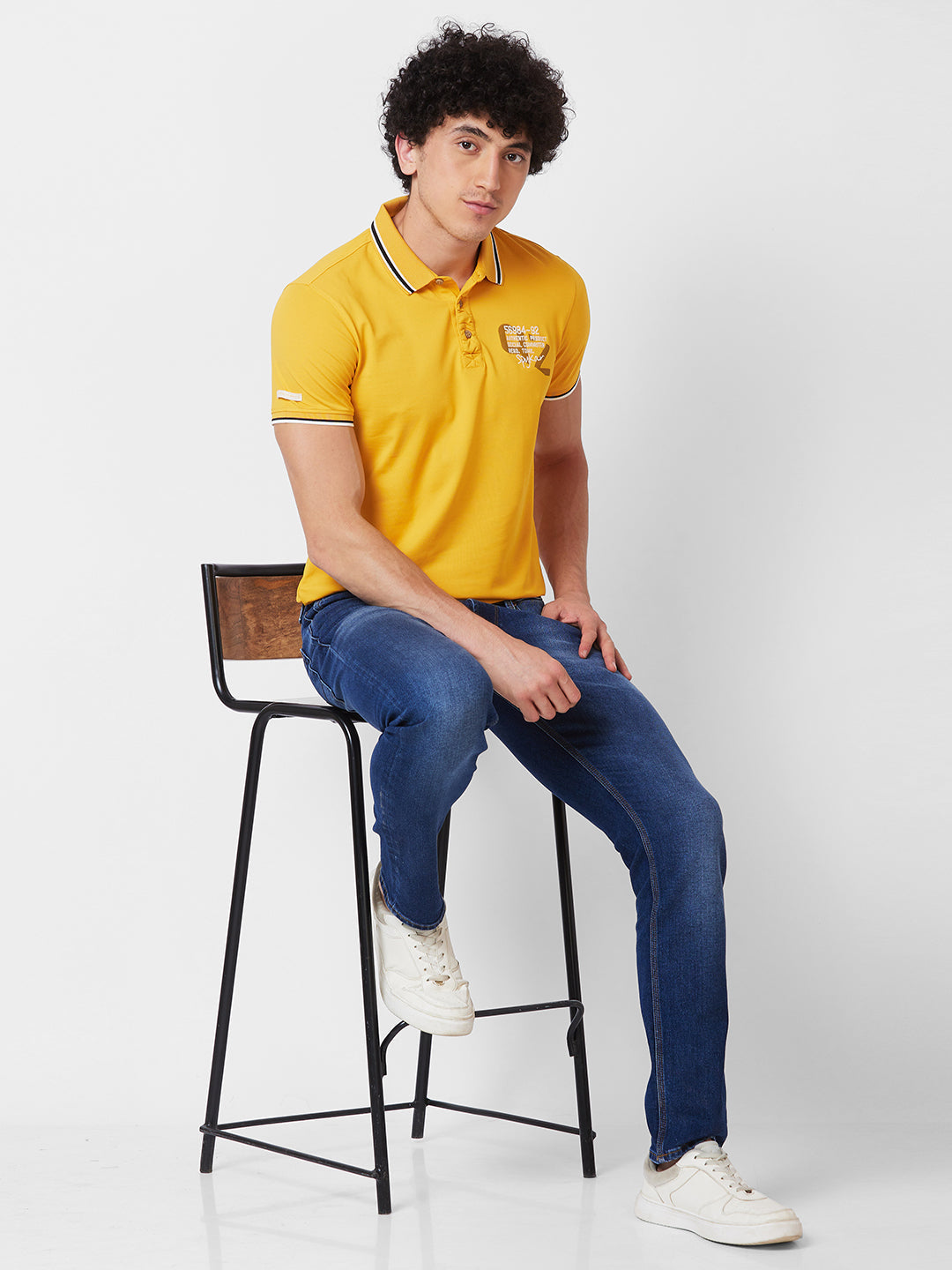 Spykar SLIM FIT Yellow Polo T-shirt  For Men